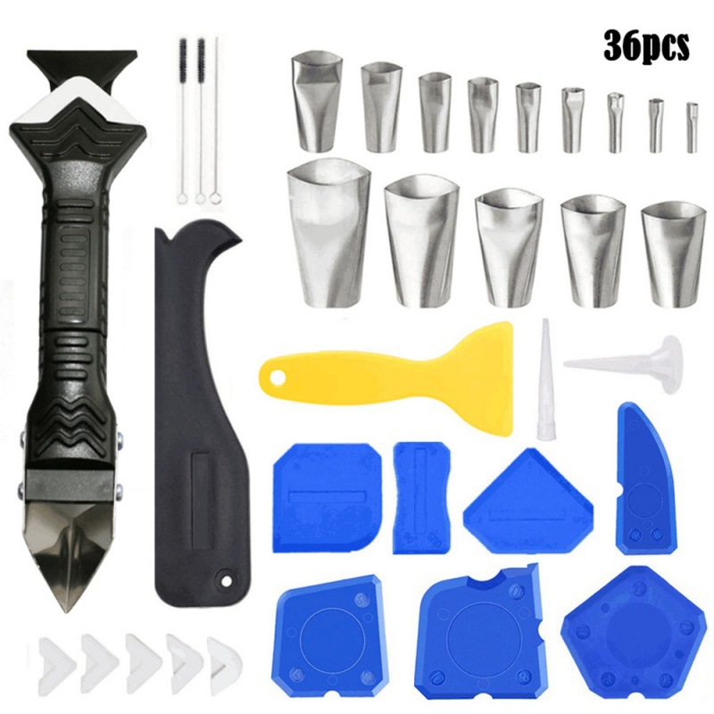 跨境36件套美缝工具不锈钢胶嘴填缝喷嘴涂抹器刮胶器刮板刮刀密封