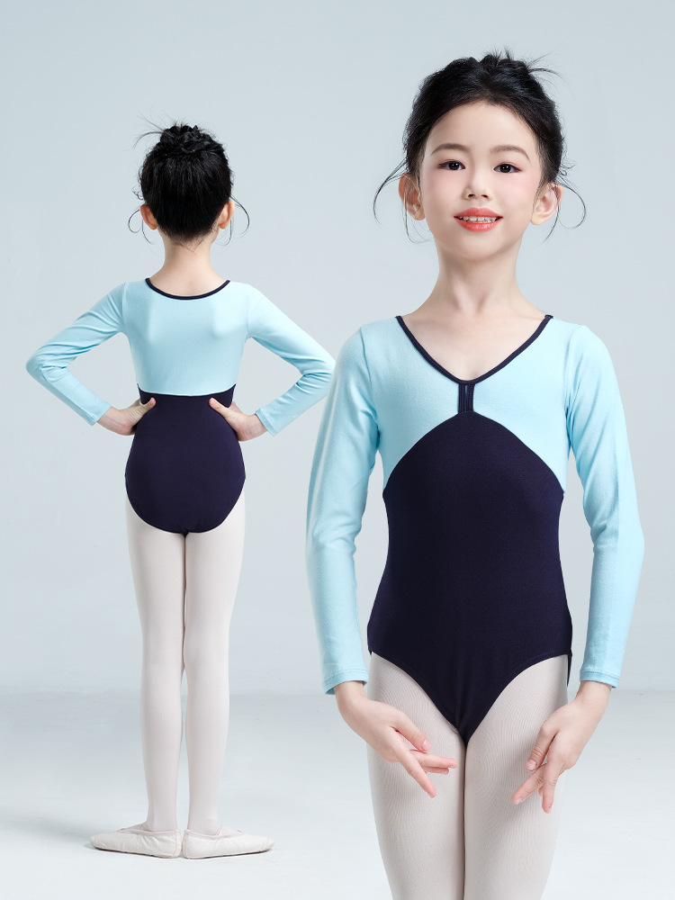 Traje de baile para niños Traje de entrenamiento de manga larga Traje de una pieza a juego de color de ballet para niñas Traje en forma de baile Traje de gimnasia de prueba de arte