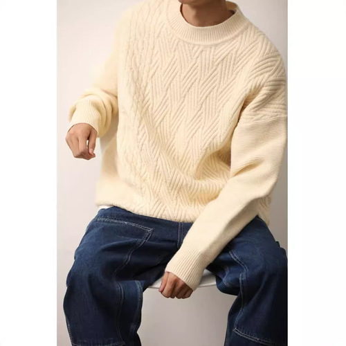 Autumn/Winter Japanese Retro Solid Color Knit Sweaters for Men and Women, Ribbed Round Neck Warm Knitting Sweaters, Cable Knit Crew Neck Top Cozy Knitwear, Couples' Base Layer T-Shirts