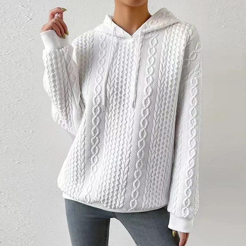 One-piece delivery 2023 new European and American autumn plus size casual jacquard hooded lace-up long-sleeved sweater knitted One-piece delivery 2023 new European and American autumn plus size casual jacquard hooded lace-up long-sleeved sweater knitted