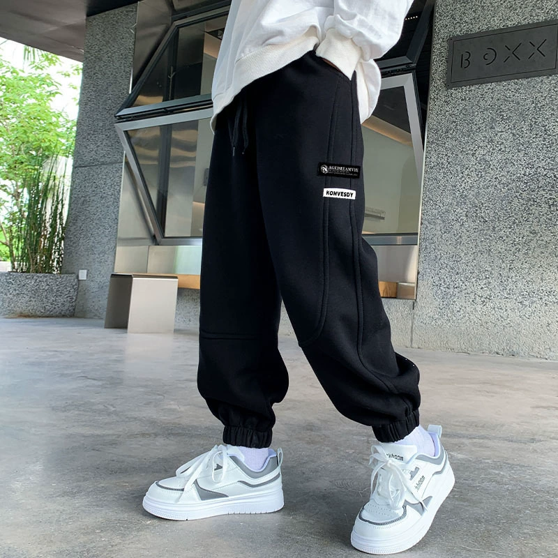 Весенние и осенние и зимние взрывы плюшевые толстые сплошные ножки для мальчиков повседневные брюки свободные средние и средние детские брюки