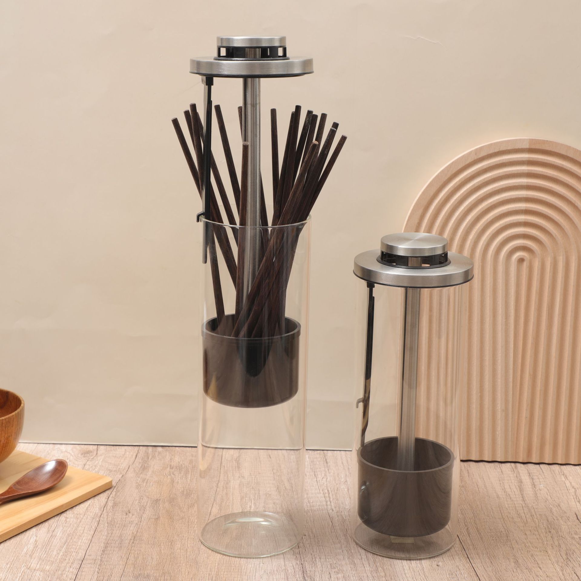 高硼硅玻璃筷子筒沥水带盖筷子笼厨房餐具吸管盒家用不锈钢筷子盒