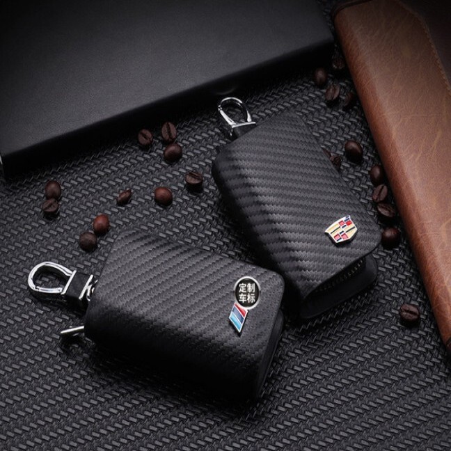Factory Direct Sales Carbon Fiber Pattern Car Key Bag Cover Universal Car Logo Key Bag Complete Models Suitable for