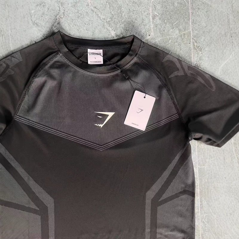 Gymshark Men's Tight T-Shirt Sports Fitness Running Training Quick-Drying Short-Sleeved Slim Youth Shark