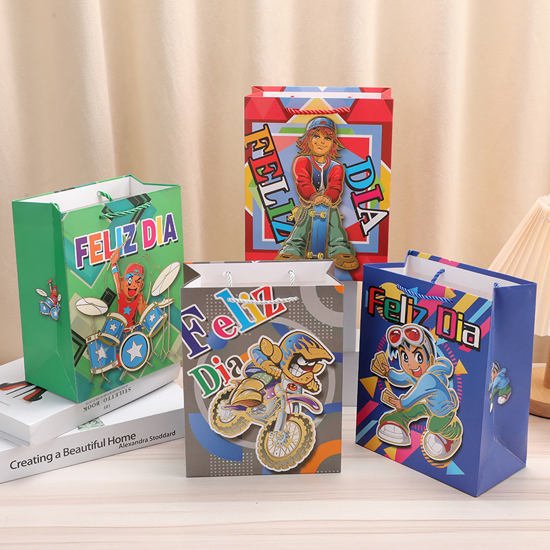 创意卡通图案手提袋儿童玩具商品包装袋白卡纸伴手礼礼品袋批发