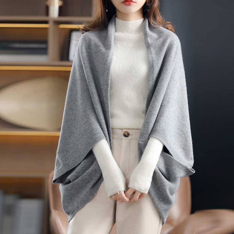 Otoño aire acondicionado chal bufanda blusa cabo pura lana punto cardigan más tamaño mantón ropa de protección solar para las mujeres gruesas