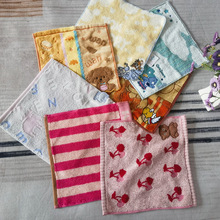 出口日本色织提花无捻纱刺绣小方巾毛和老鼠啪嗒龟儿童擦手巾手帕