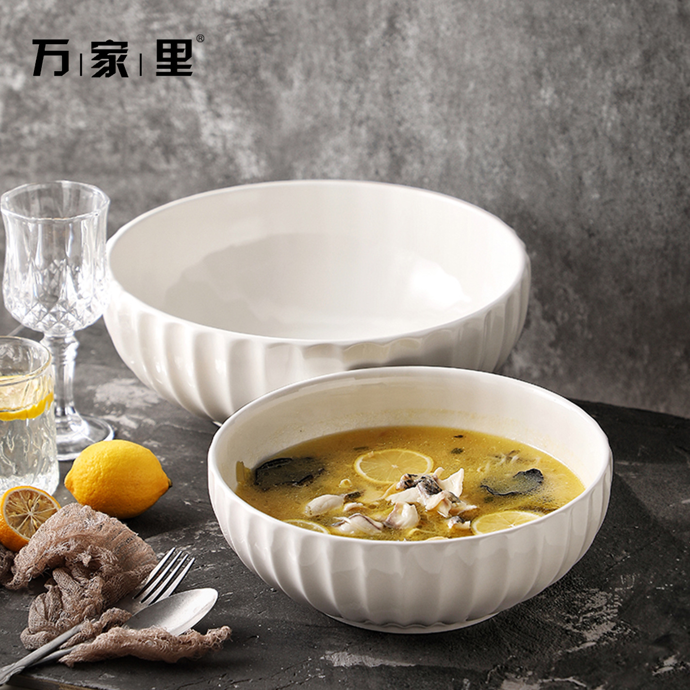 Pecado enchufe blanco puro tazón de cerámica gran tazón de cerámica de cocina de pescado hervido tazón de cerámica de gran tamaño