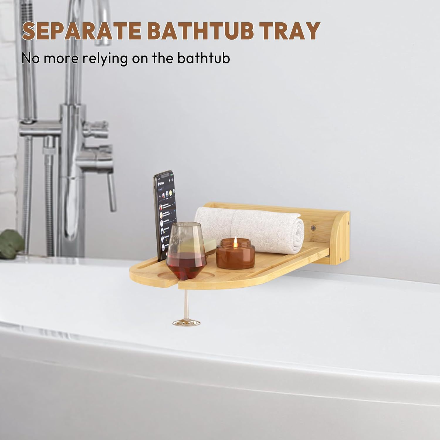 Estante de almacenamiento colgante de madera Estante de baño de madera maciza Bocadillos plegables junto a la bañera Bandeja de copa