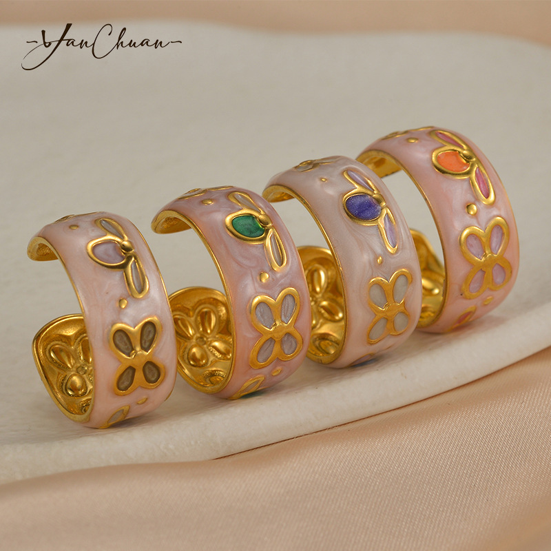 New Chinese-Style Enamel Oil-Drip Butterfly Flower Ring for Women, Niche Design Wide Version Artistic Carved Plain Band Ring New Chinese-Style Enamel Oil-Drip Butterfly Flower Ring for Women, Niche Design Wide Version Artistic Carved Plain Band Ring