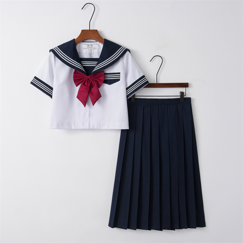 Improved white three-color basic style Japanese JK uniform soft girl sailor suit set female school style class uniform set