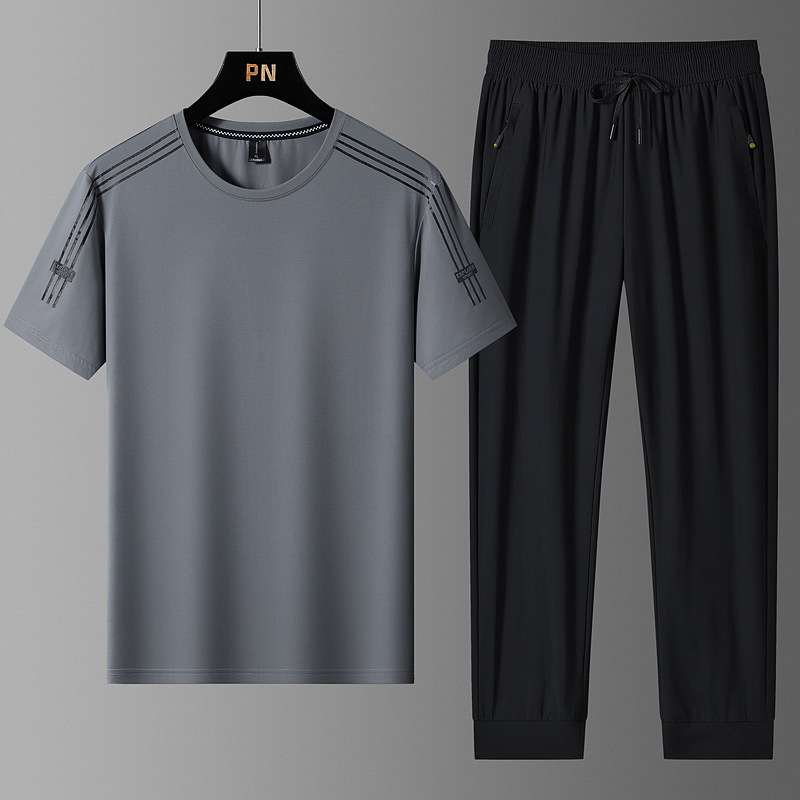 Super tamaño de verano hombre helado juego deportivo hombre delgado rápido secado pantalones de manga corta estilo coreano casual de dos piezas para hombre