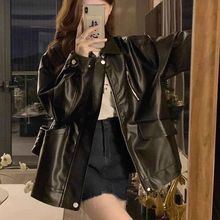 复古美拉德黑pu皮外套女春秋季加厚洋气休闲机车服皮夹克跨境直销