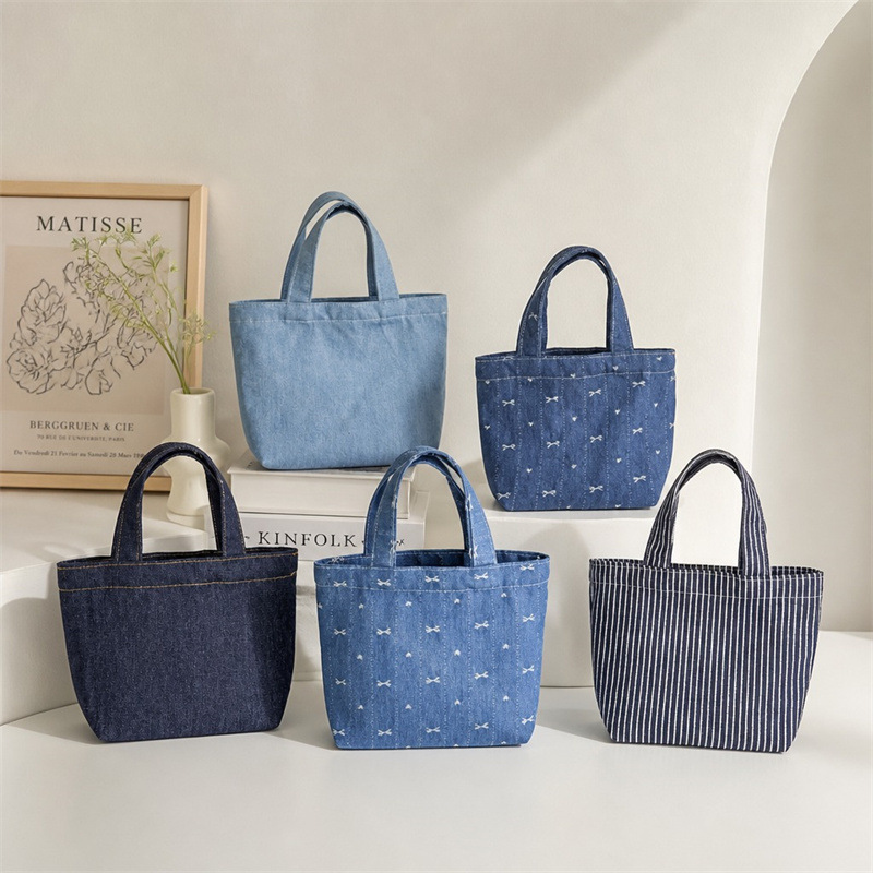 Denim bag can be customized with printed logo, blank style handbag, large capacity artistic handbag, mini tote bag