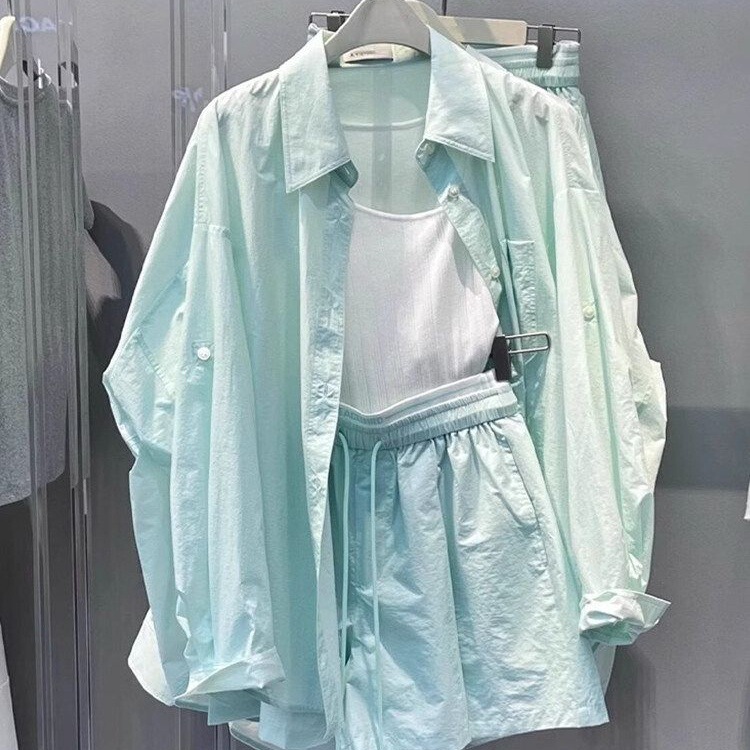 New Sports Suit for Women 2026 Spring and Summer Casual Fashion Versatile Vacation Green Fresh Style Shirt Shorts Sun Protection