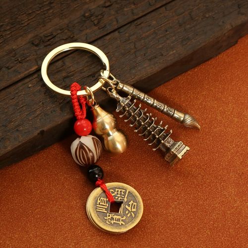 Golden List Name National Style Scholar's Exam Gift Wenchang Pen Copper Wenchang Pagoda Keychain Pendant Wholesale