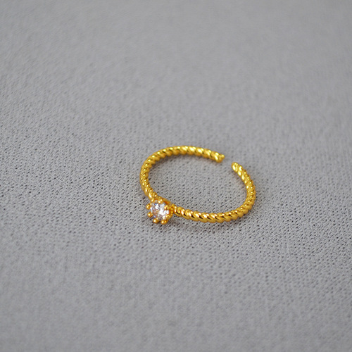 Japanese and Korean niche minimalist brass gold-plated spiral claw-set zirconia and sparkling diamond open-adjustable thin ring for index finger