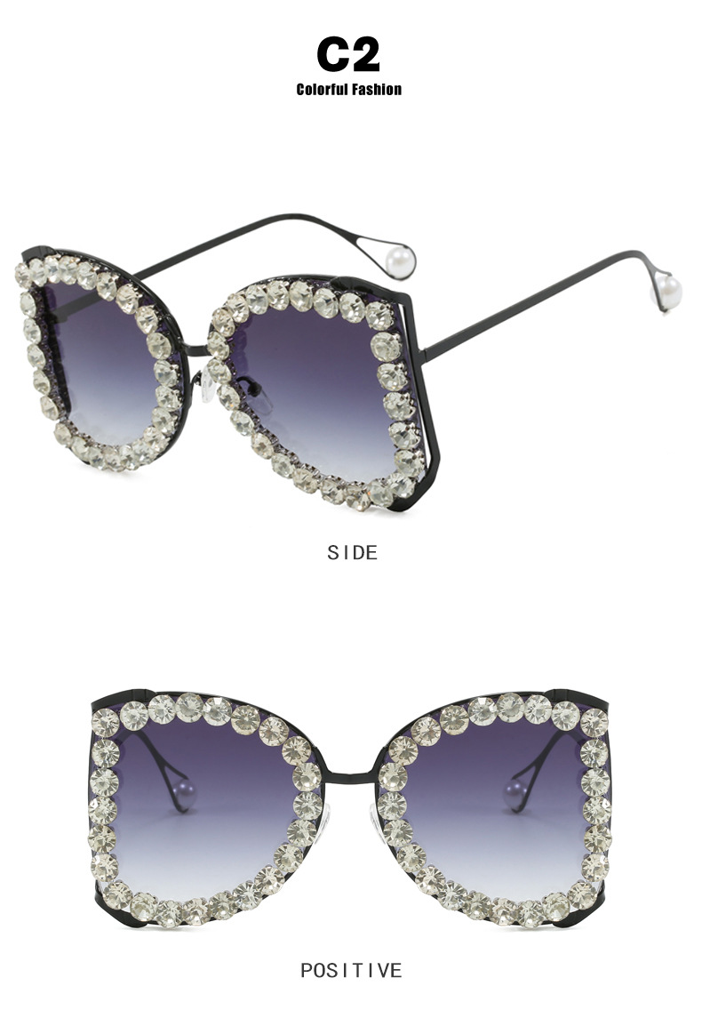 Diamond-encrusted large-framed sunglasses 2024 new style, women's exaggerated large-framed sunglasses, metallic personality and high-end feel undefined