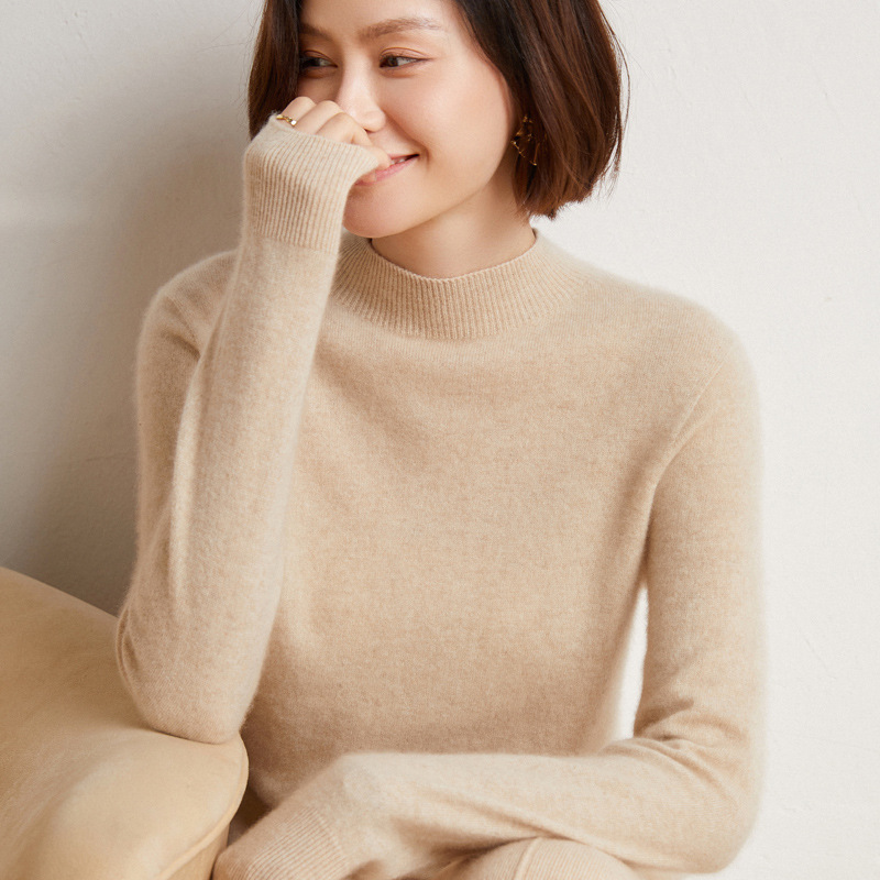 High-End Seamless 100% Wool Sweater for Women, Half-Turtleneck Pullover, Fashionable Slim-Fit Cashmere Knit Base Sweater High-End Seamless 100% Wool Sweater for Women, Half-Turtleneck Pullover, Fashionable Slim-Fit Cashmere Knit Base Sweater