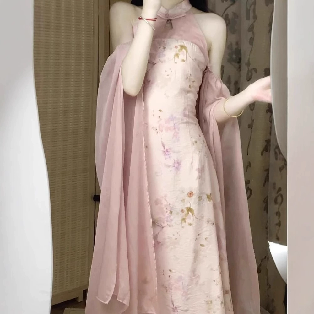 Новое улучшенное платье для помолвки в китайском стиле, элегантное доступное роскошное нишевое розовое платье с лямкой на бретельках в китайском стиле для женщин весной и летом