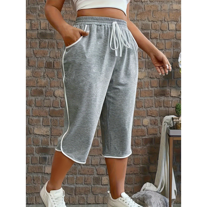 2026 Cross-Border New European and American Large Size Women's Elastic Capri Pants Soft Polyester Blended Fabric