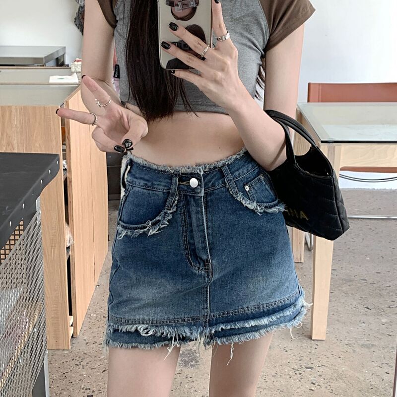 Hot Girl Retro High-Waisted Short Denim Shorts for Women [with Lining] Loose Fit, Slimming, Unique, Niche Style, Frayed Edge Hot Pants