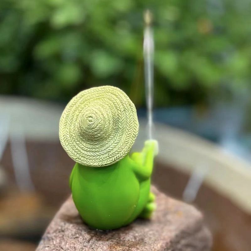 Car-Mounted Cute and Leisurely Sitting Frog Holding Umbrella, Frog Fishing Creative Doll, Car Rear Center Console Ornament Decoration