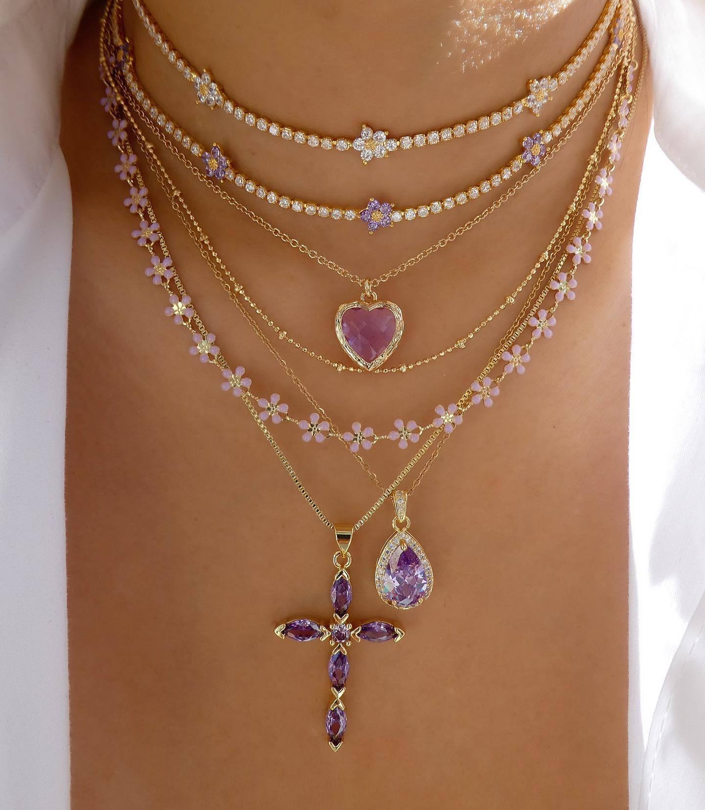 Retro Flower Copper Flowers Rhinestones Pendant Necklace 1 Piece