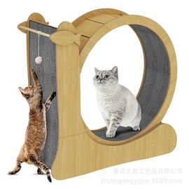 室内猫咪跑轮带猫抓板宠物跑步机木制静音轮2合1猫健身运动轮