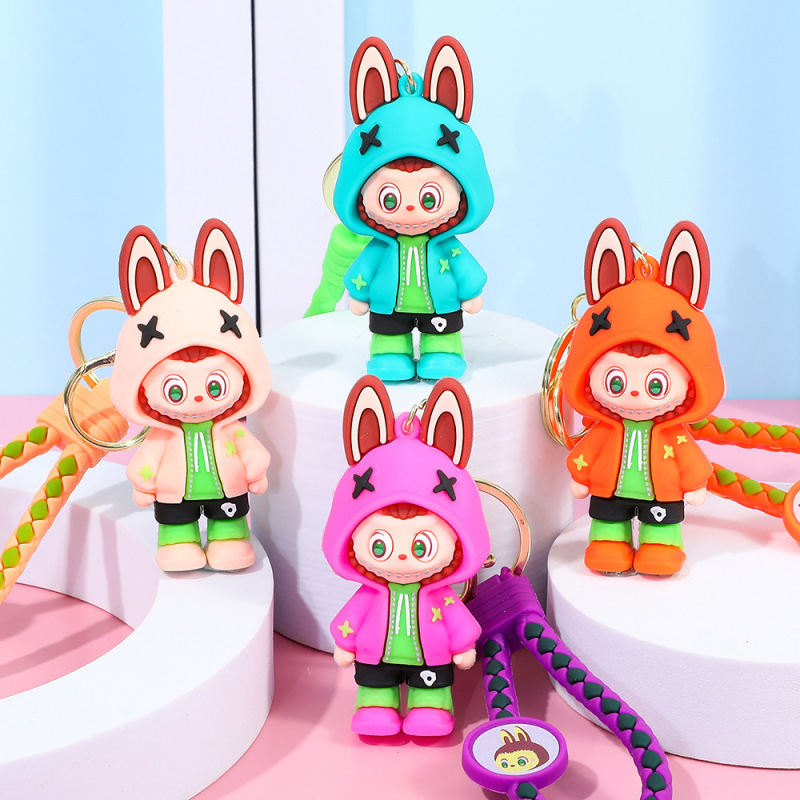 Labubu ラブブキーホルダー漫画出っ歯少年人形スクールバッグペンダント車のキーチェーン小さなギフト卸売|undefined