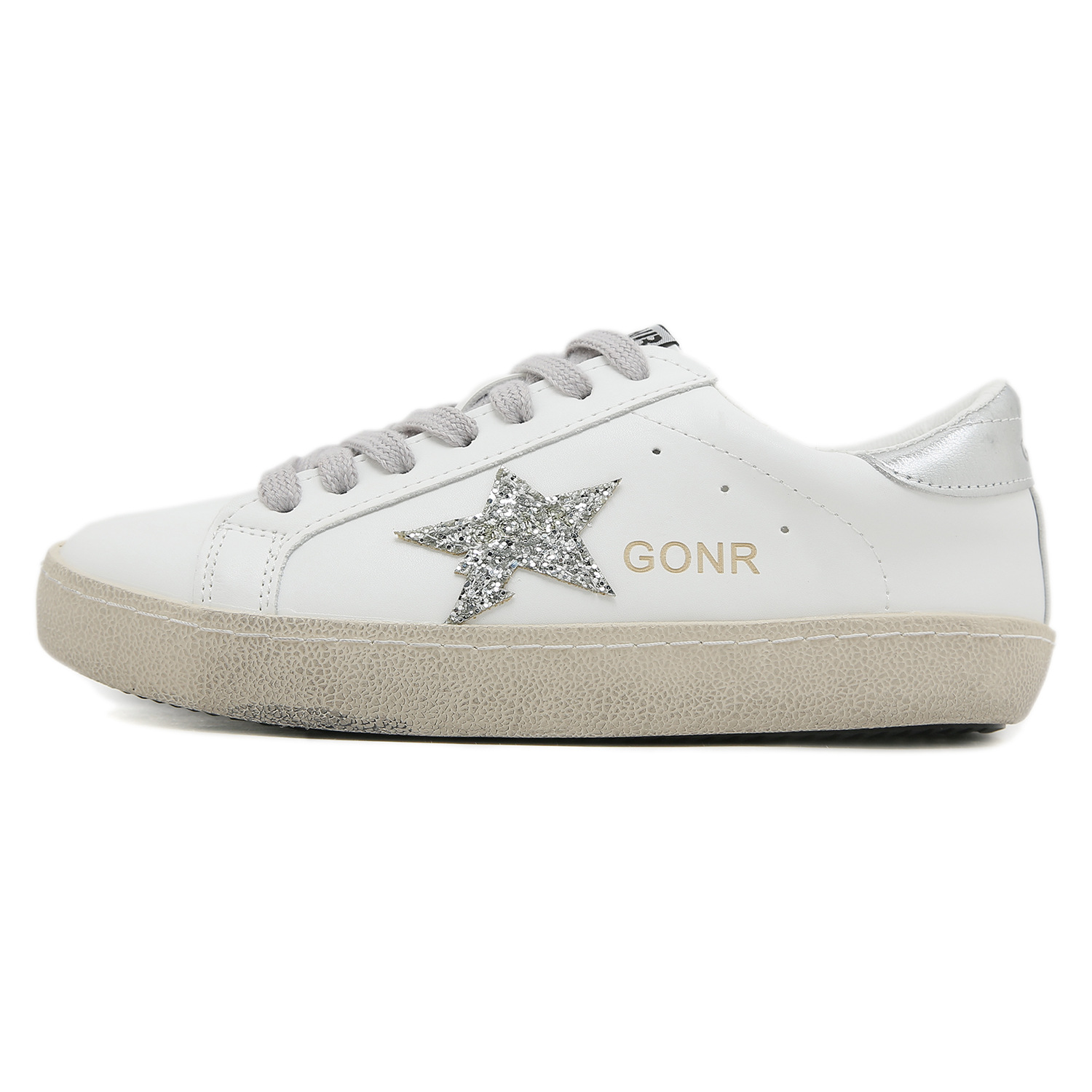 Plantillas desodorantes de cuero genuino, auténticos zapatos retro para parejas, estilo Harajuku, versátiles para fotografía callejera, diseño de estrella, talla grande 44, zapatos pequeños con efecto sucio, zapatillas blancas. image 4