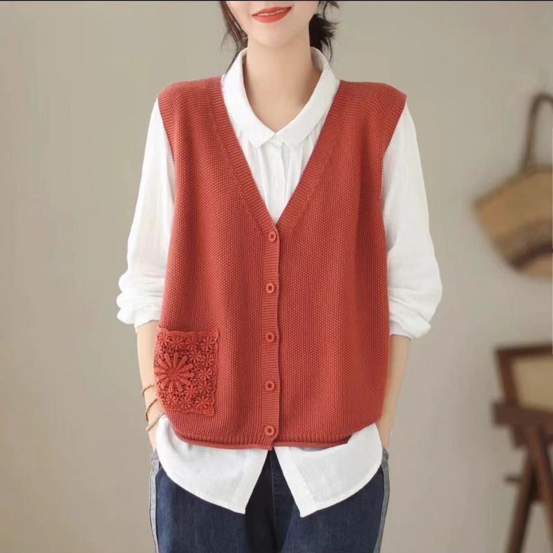 【 Cashmere Family 】 Wollstrickjacke ärmelloser Pullover vielseitige lose Weste Schulteroberteil Damen Herbst_voghion.com