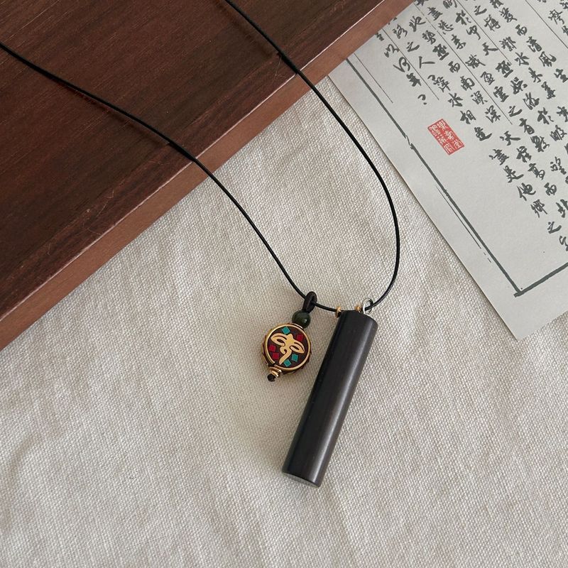 尼泊尔复古黑檀木长款吊坠项链女民族风百搭毛衣链小众设计感配饰|undefined