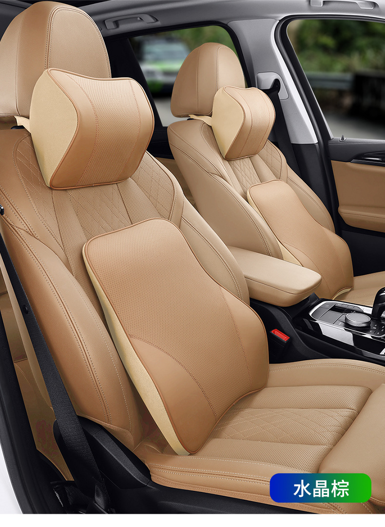 Genuine Leather Car Headrest and Lumbar Support, Car Seat Neck Pillow, Car Cushion, Car Memory Foam Pillow, Car Pillow