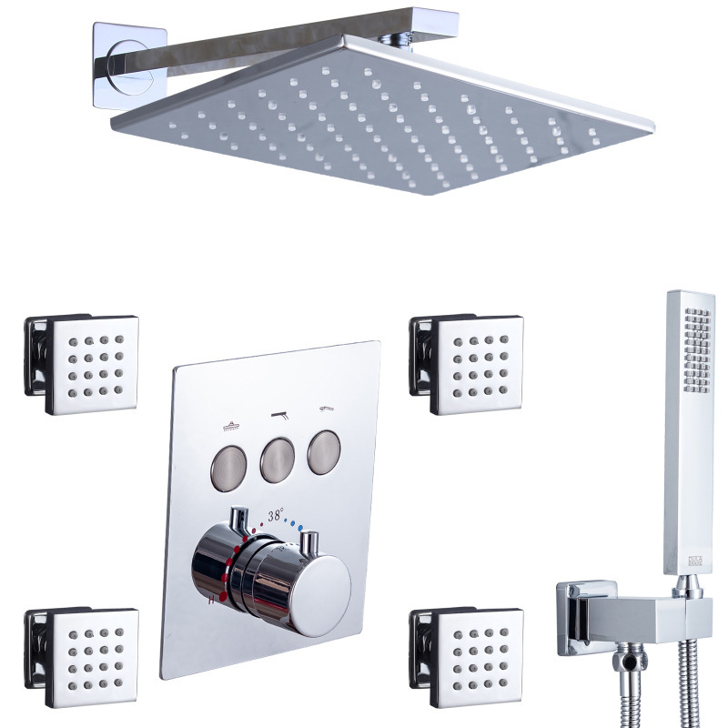 All copper concealed thermostatic shower shower suit LED shower head shower spa shower system All copper concealed thermostatic shower shower suit LED shower head shower spa shower system