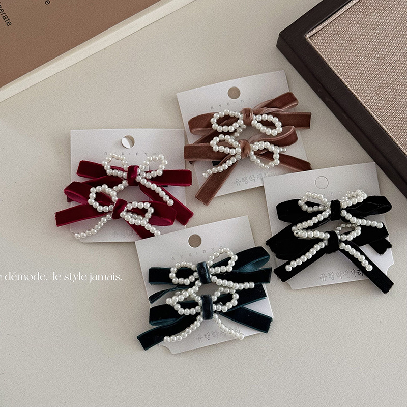 Handgjord pärlrosett sammet hårnål kvinnlig lugg klämma tillbaka huvudbonad håraccessoarer flicka sida klämma topp klämma håraccessoarer_voghion.com