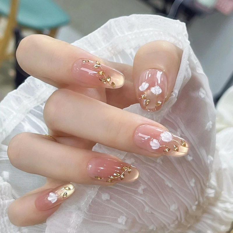 [Weedy Evening Breeze] Purely Handmade Wearable Nails, Pure Tulip Manicure, Classy Hand-Painted Whitening Fake Nails