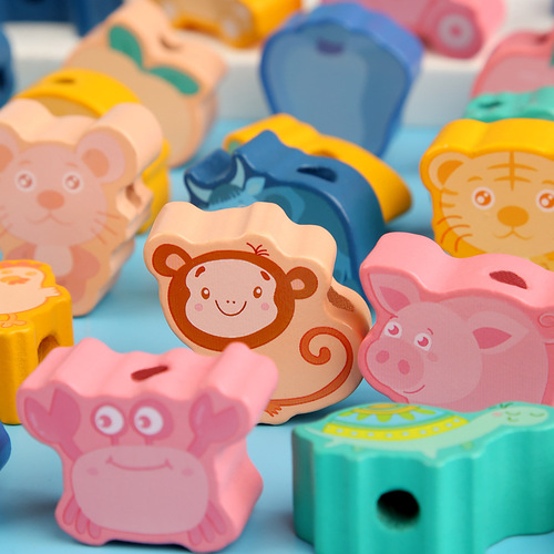 Children's 150 Beads Storage Box Stringing Beads, Cord, Beads, Eco-Friendly Animal Number Round Beads Stringing Fun Educational Toy