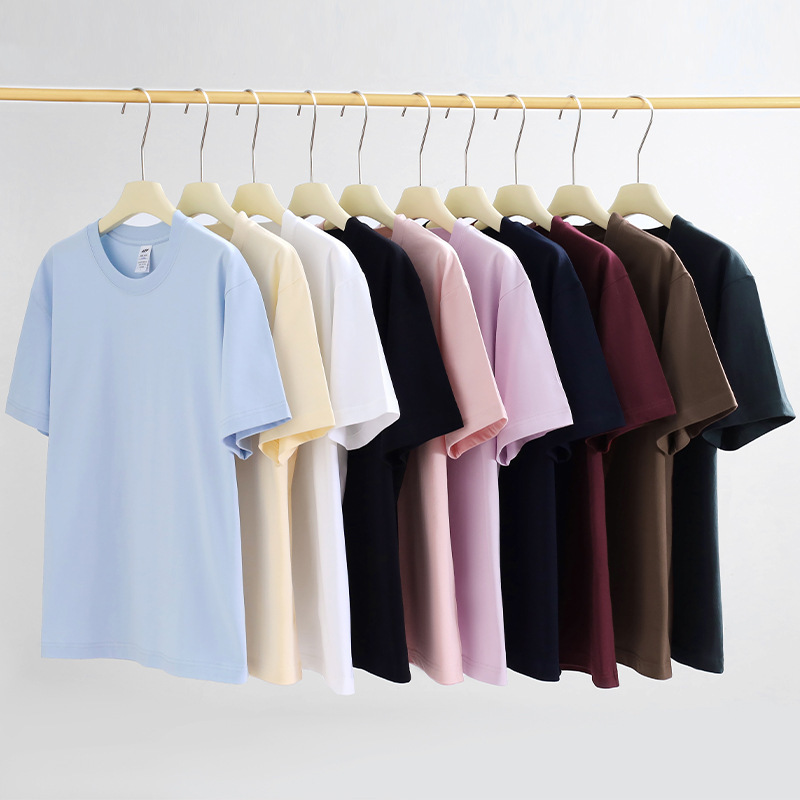 Japanese style 230g heavy cotton short sleeve t-shirt women's all-match round neck shoulder top solid color half sleeve wholesale T-shirt men Japanese style 230g heavy cotton short sleeve t-shirt women's all-match round neck shoulder top solid color half sleeve wholesale T-shirt men