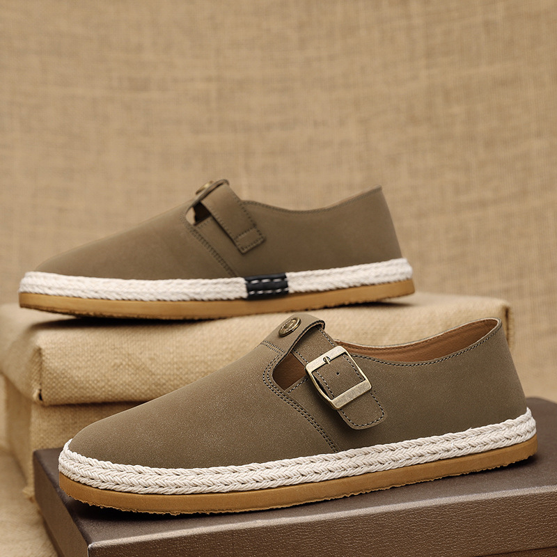 Zapatos de lona para hombre verano casual viejos zapatos de tela de lino de Beijing zapatos de moda de pescador perezoso de un pie para hombre 2025 nuevo