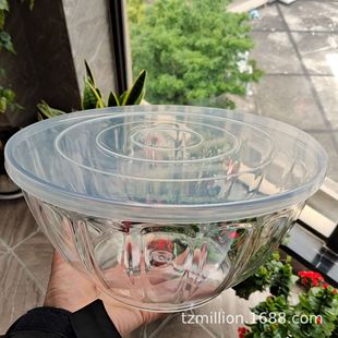 Cross-Border Plastic Salad Bowl Square Thickened Plastic Fruit and Vegetable Salad Bowl with Lid Round Transparent Fresh-Keeping Bowl