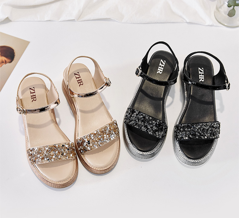 Giày sandal đế xuồng nữ đính đá thời trang — M298 màu đen chi tiết 24