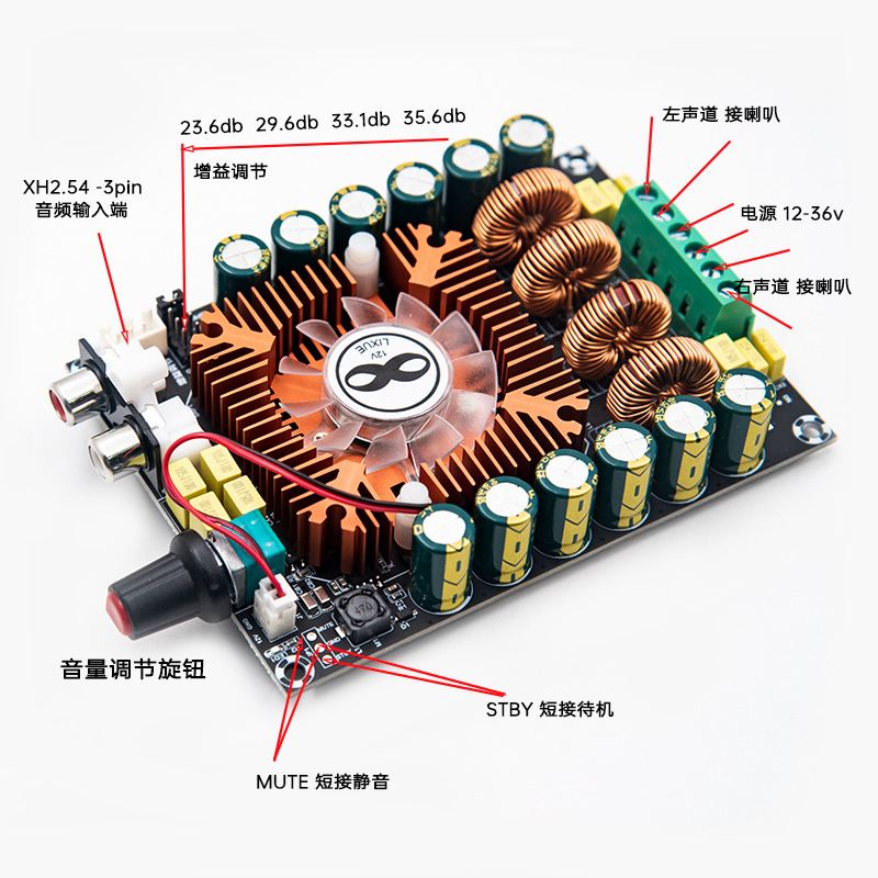 Digital Power Amplifier Board 2.0Hifi High Power 160W*2 Supports Btl22 Two-Channel Stereo Tda7498E