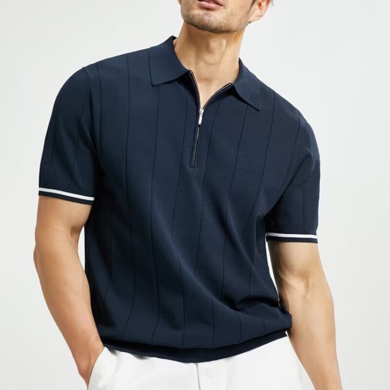 Foreign Trade Supply Ice Silk Short-Sleeve Polo Trendy Summer 2025 New Style Simple Trendy Youthful Popular Solid Color Japanese Style Foreign Trade Supply Ice Silk Short-Sleeve Polo Trendy Summer 2025 New Style Simple Trendy Youthful Popular Solid Color Japanese Style