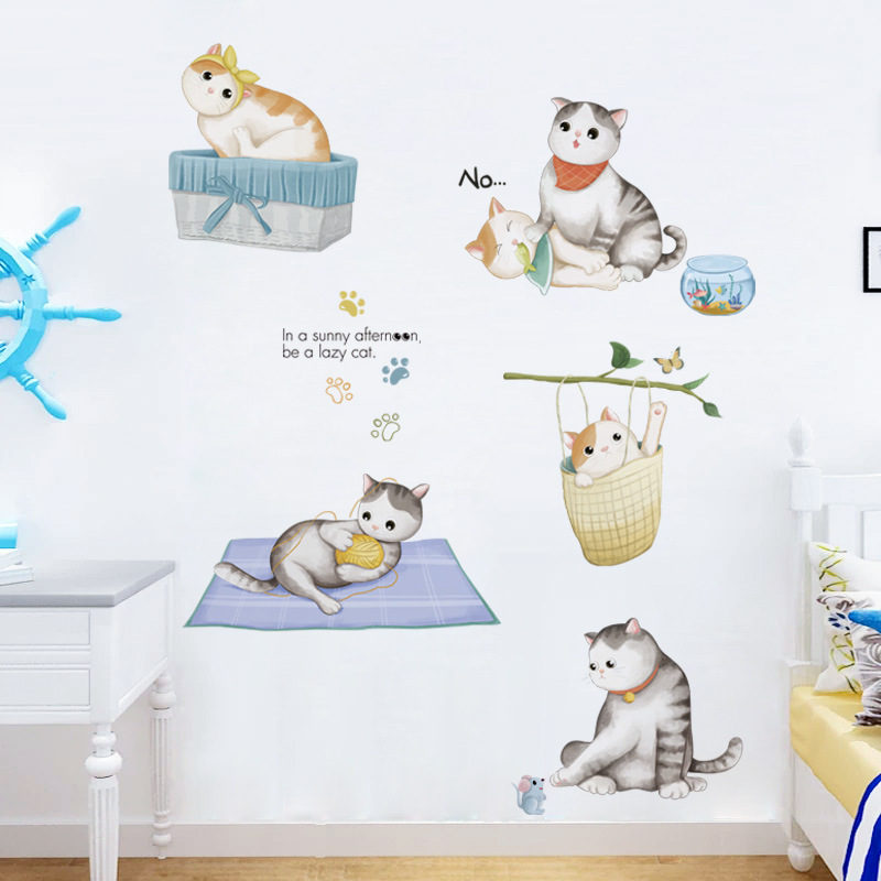 Wholesale Cartoon Cartoon Cat wall stickers children's room background decoration wall stickers kindergarten classroom layout stickers