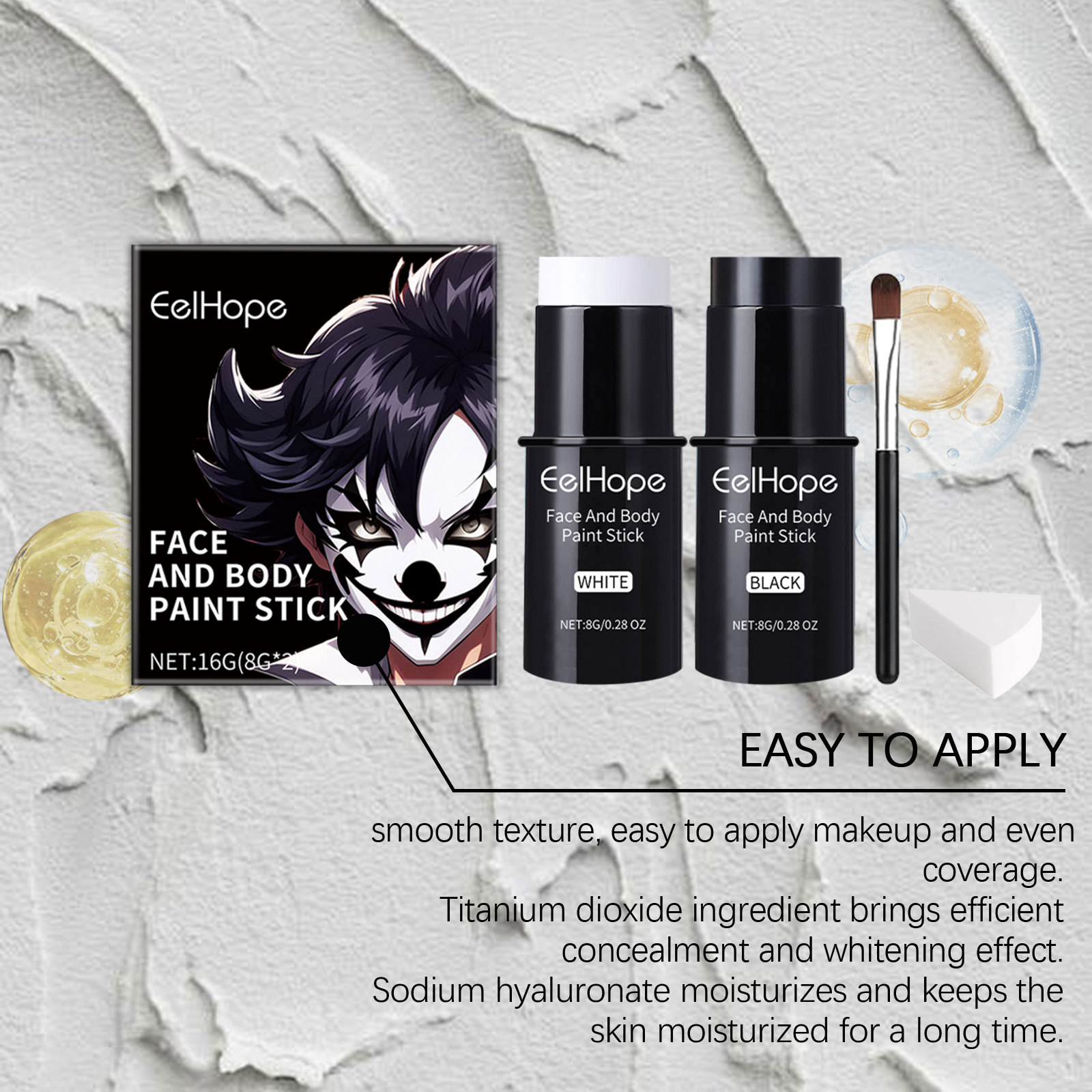 Black  White Face Paint Kit - Long-Lasting Waterproof Halloween Makeup Set