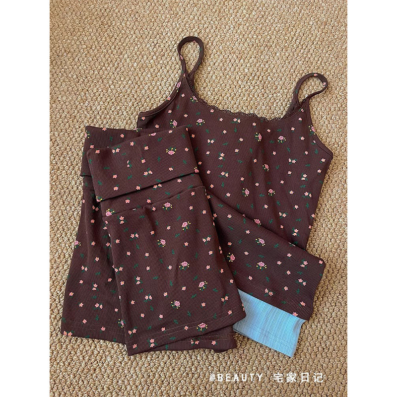 Korean Style New Summer Slim-fit Printed Sling Pajamas 2025 Fashionable plus size Home Clothes Two-piece Outfit