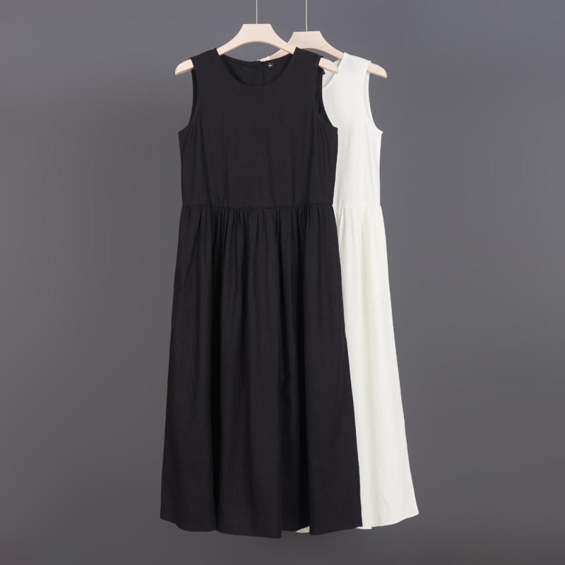 2026 Cotton and Linen Blend Elegant Black Sleeveless Dress Summer A-Line Slimming Versatile Minimalist Style Mid-Length Dress 265 2026 Cotton and Linen Blend Elegant Black Sleeveless Dress Summer A-Line Slimming Versatile Minimalist Style Mid-Length Dress 265