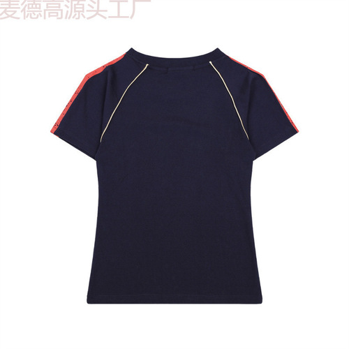90 Number Printed Sport Short Sleeve T-shirt Women's Summer American Round Neck Striped Shoulder Sleeve Round Neck Top