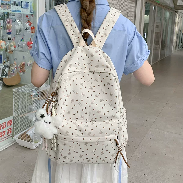 Minimalist ins-style fresh backpack for college students, unisex, with bow tie, lightweight, large capacity, versatile backpack